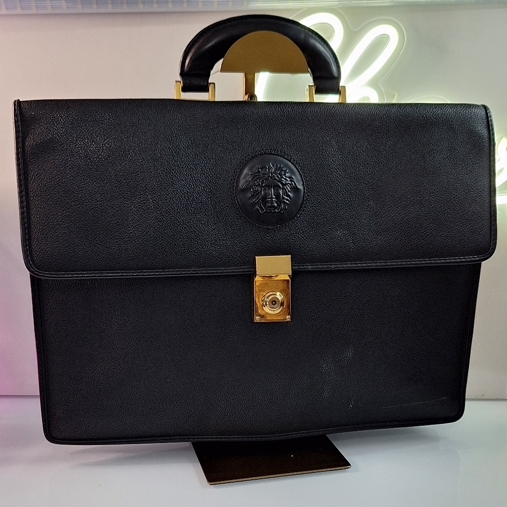 Versace Black Leather Briefcase